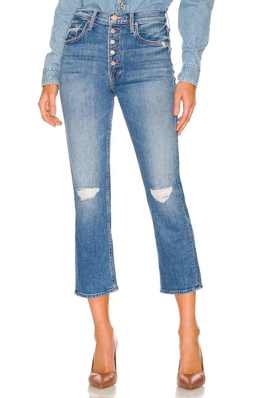 Mother Distressed Blue Pixie Tomcat Crop Denim Jeans Size 25
